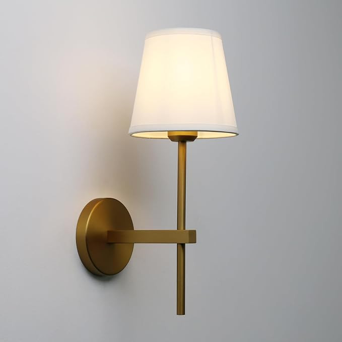 Vintage Wall Sconce White Fabric Shade, E26 Hardwired Bathroom Vanity Light, Indoor 1-Light Wall ... | Amazon (US)