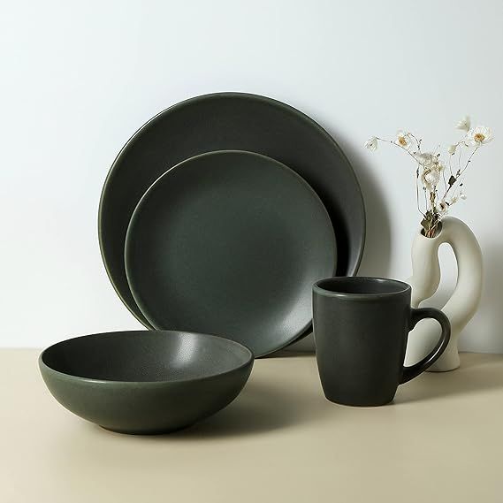 Stone Lain Grao Stoneware 16-Piece Dinnerware Set, Green | Amazon (US)