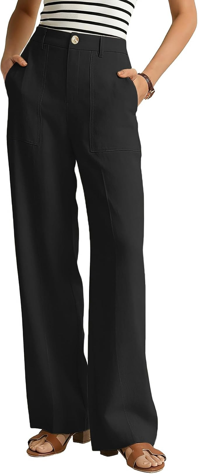 GRACE KARIN Linen Pants Women Comfy Wide Leg Casual Work Pants | Amazon (US)