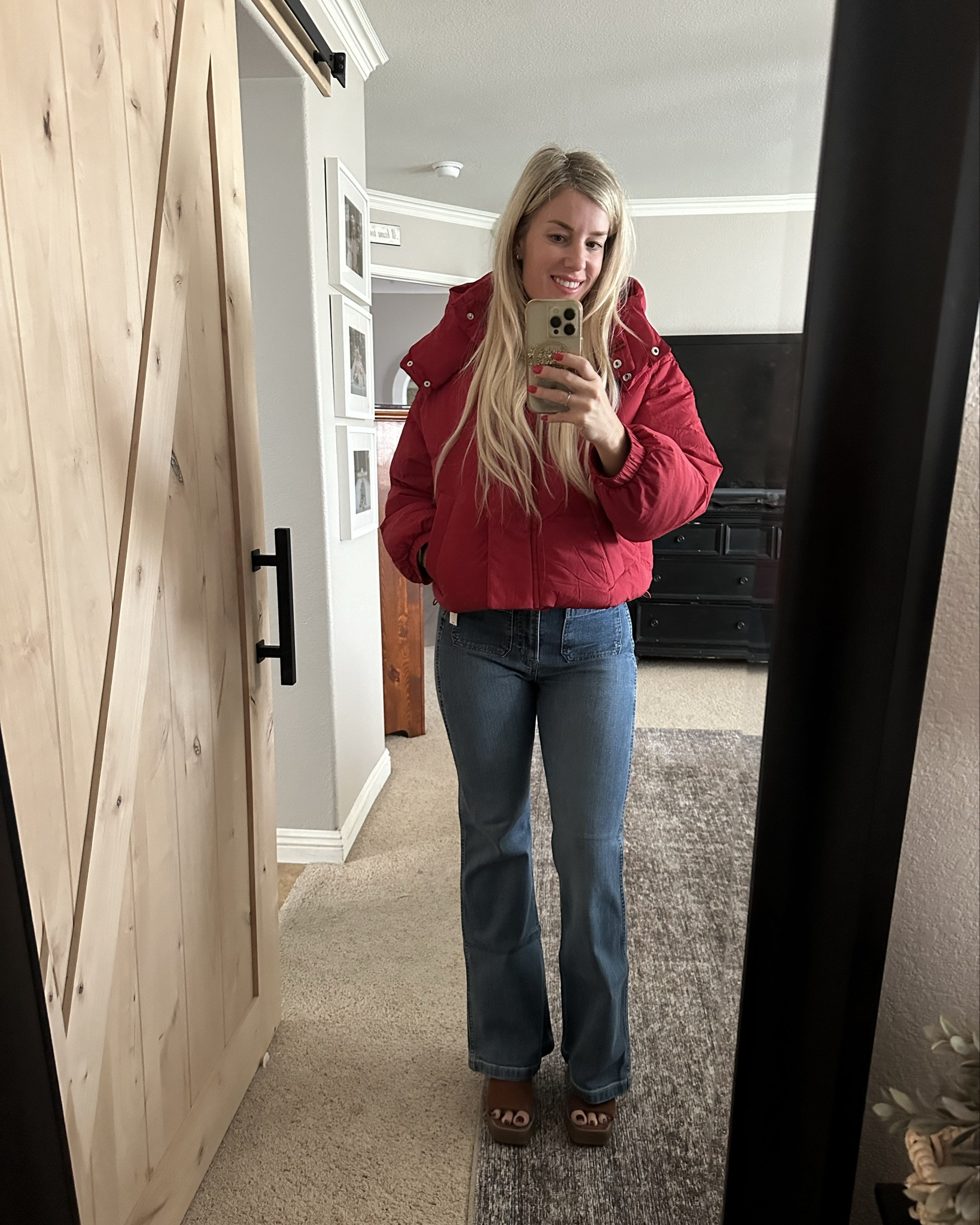 The cutest warmest and coziest winter jacket in festive cherry red! Jeans also SO comfy and flattering.

#LTKHoliday #LTKGiftGuide #LTKSeasonal