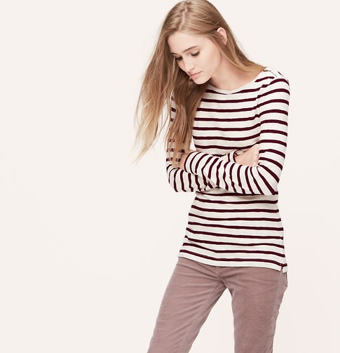 Striped Shoulder Zip Tee | Loft