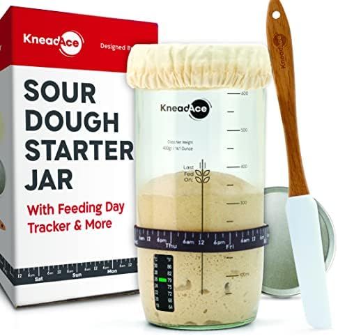 Amazon.com: KneadAce Sourdough Starter Jar With Date Marked Feeding Band, Thermometer, Sourdough ... | Amazon (US)