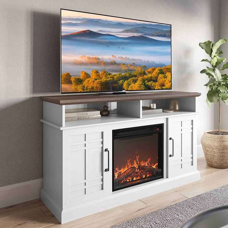 BELLEZE 48" TV Stand with 18" Electric Fireplace Heater, Modern TV Stand for TVs up to 50", Enter... | Amazon (US)