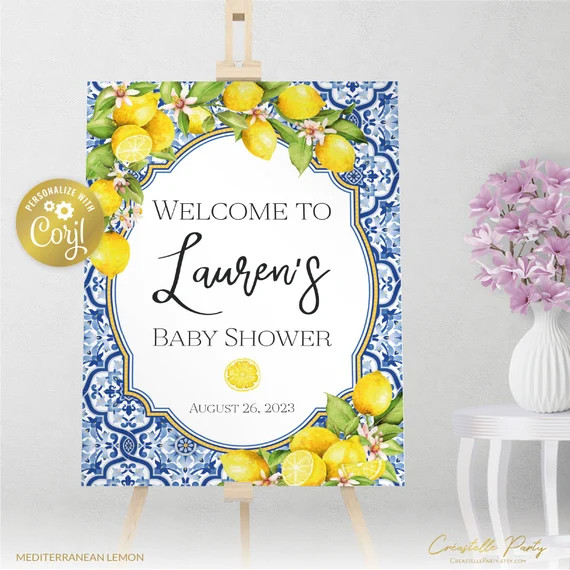 Mediterranean lemon welcome sign, tuscan party editable sign, printable party decoration, azulejo... | Etsy (US)