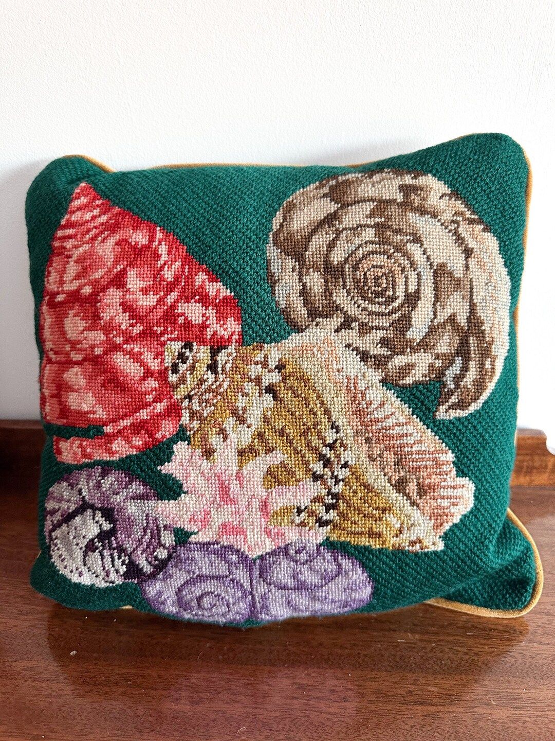 Beautiful Vintage Hand Embroidered Throw Pillow With Seashells - Etsy | Etsy (US)