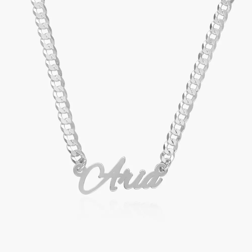 Name Necklace With Bold Curb Chain - Silver | Oak & Luna (US)