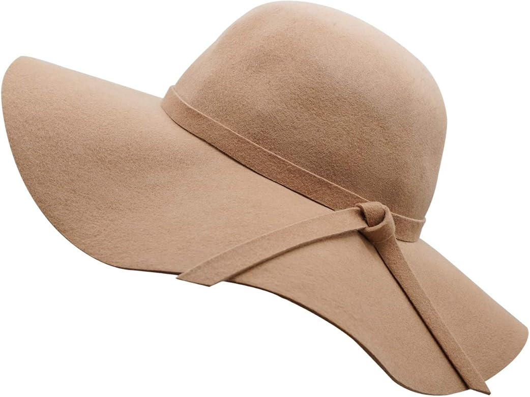 Women's Wide Brim Wool Ribbon Band Floppy Hat | Amazon (US)