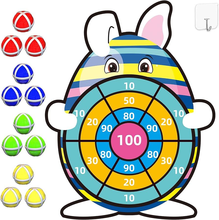 HONGID Easter Basket Stuffers,30" Bunny Dart Board With 12 Sticky Balls,Easter Eggs Filled,Easter... | Amazon (US)