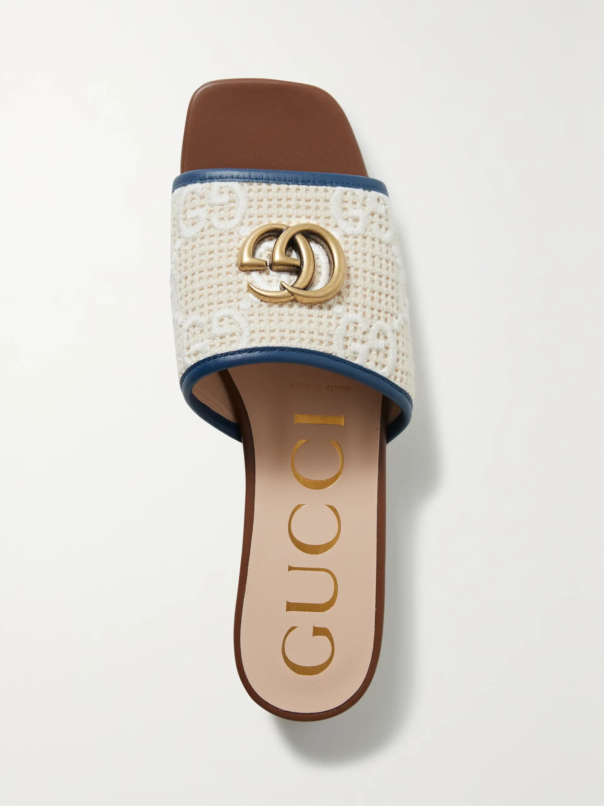 Logo-embellished leather-trimmed embroidered crocheted slides | NET-A-PORTER (US)