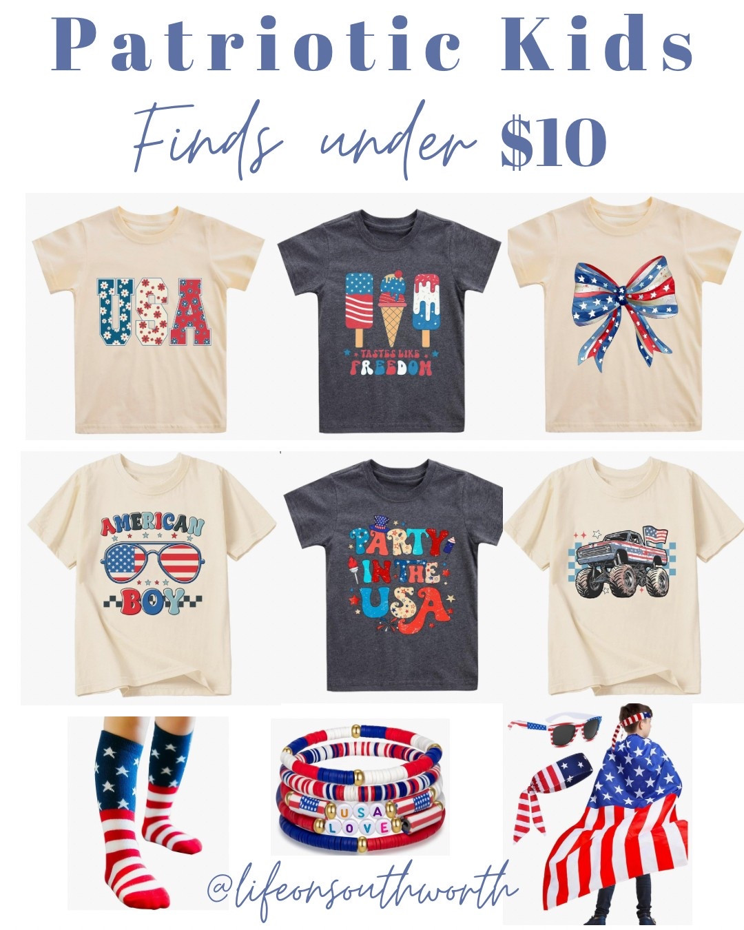 Your kids will be the cutest at all the patriotic celebrations! Memorial Day weekend & July 4th never looked so adorable. All of these patriotic kids finds are under $10! Tshirts, accessories & more! ❤️🇺🇸💙

#LTKKids #LTKFamily #LTKSeasonal