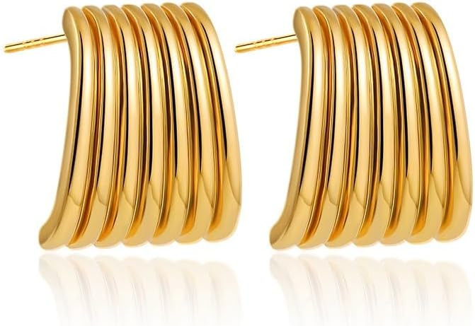 Gold Chunky Statement Stud Earrings for Women，Square Vintage Earrings Trendy | Amazon (US)