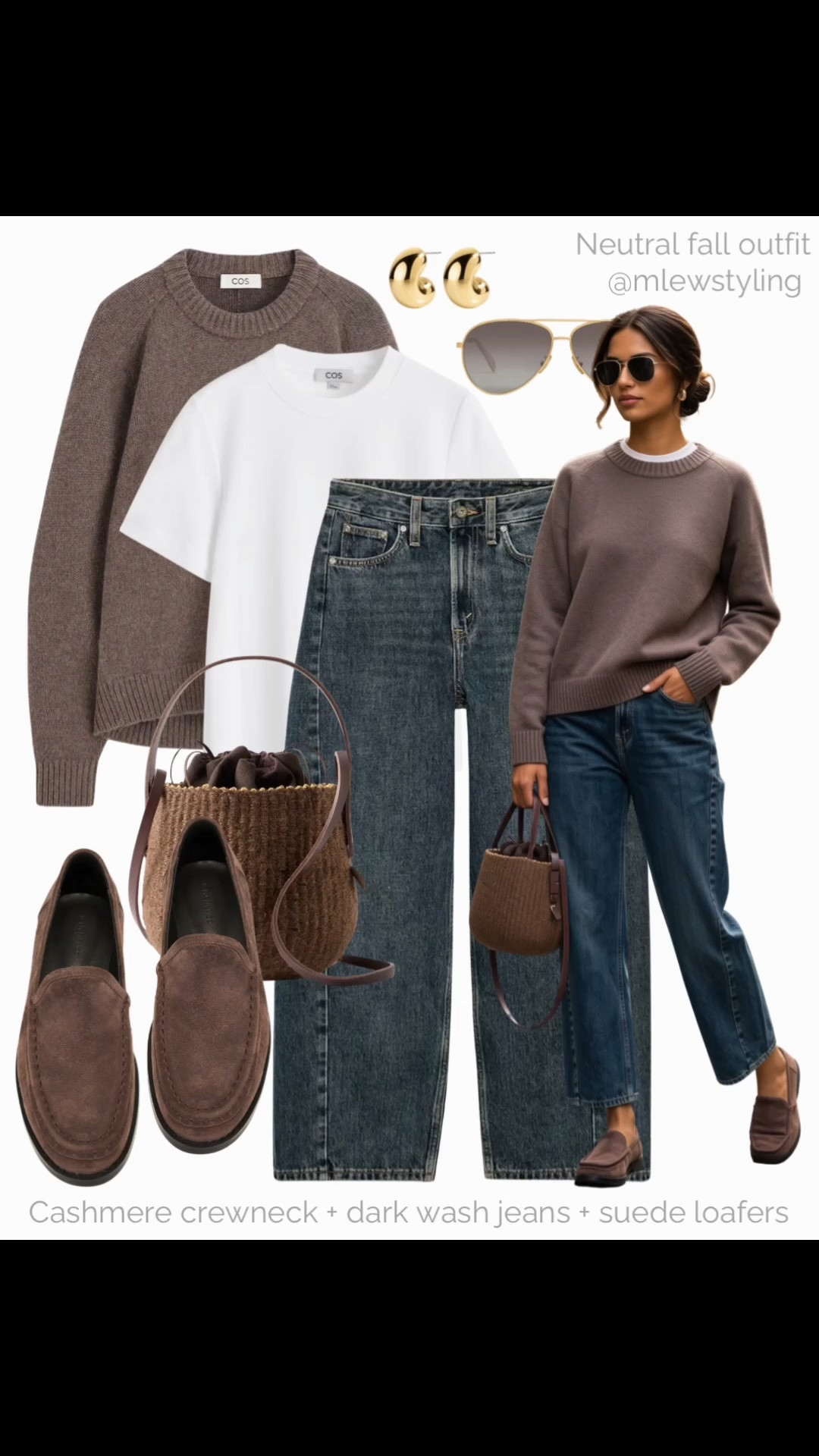 Neutral fall outfit with brown suede loafers 🤎🍂

Tags: Zara wide leg jeans, white tee, cos cashmere sweater, brown raffia bag, aviator sunglasses, late summer outfit formulas, capsule wardrobe

#LTKfall #LTKbag #LTKshoes