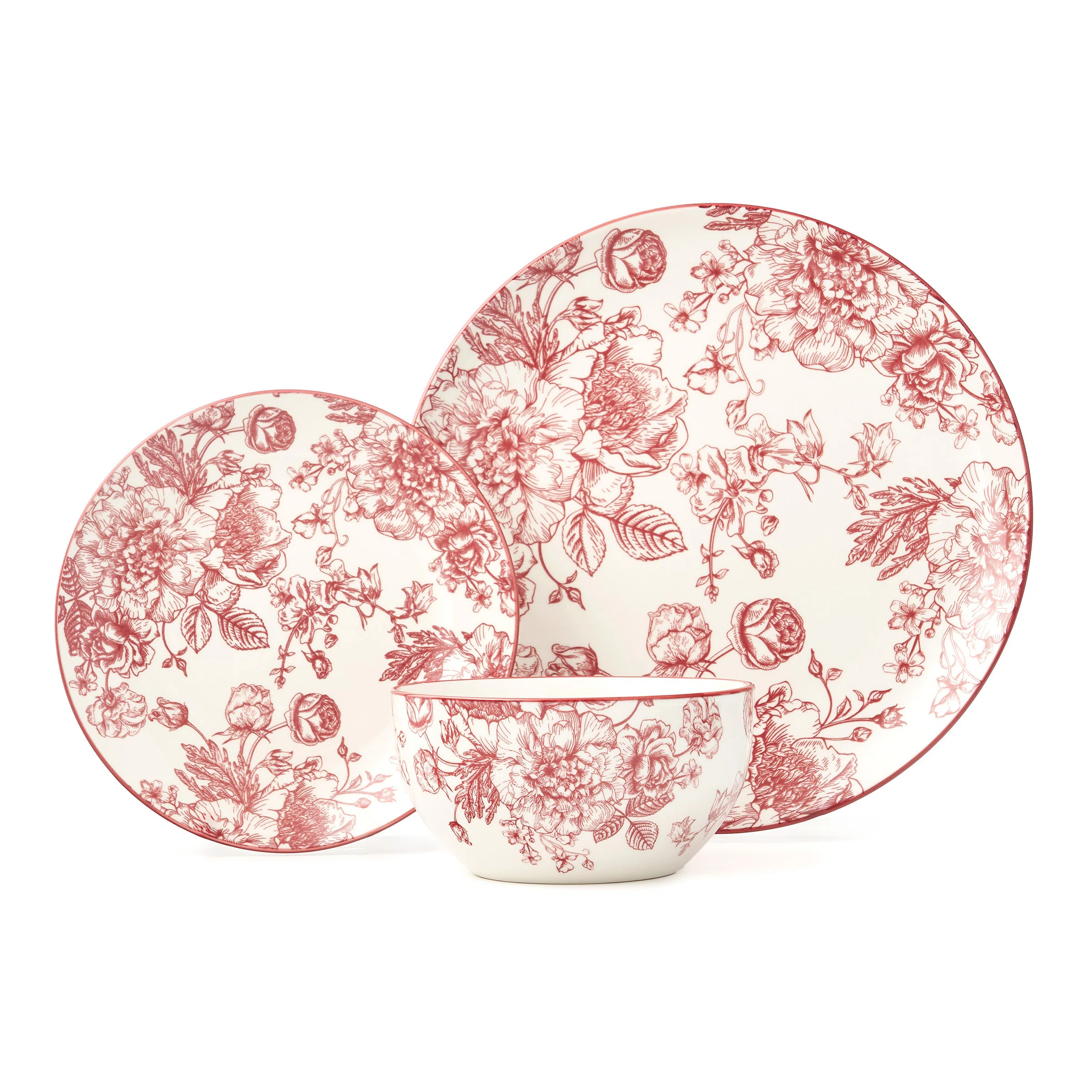 Banbury Crimson Porcelain 12 Piece Dinnerware Set, Service For 4 | Wayfair North America