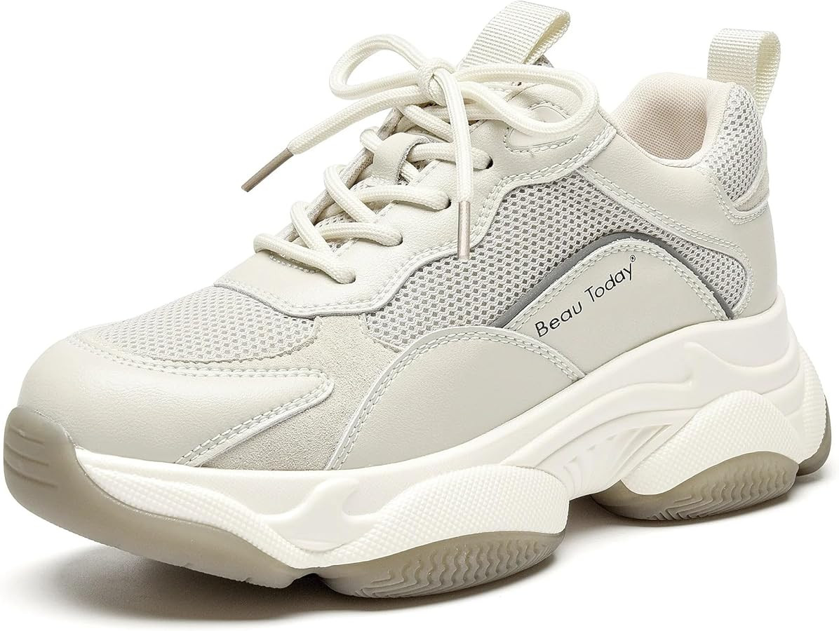 BEAU TODAY Chunky Sneakers for Women, Womens Fashion Sneakers, Lace Up Platform Comfortable Dad S... | Amazon (US)