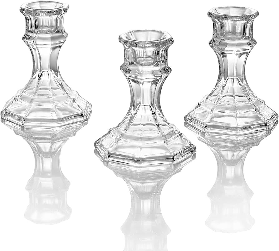 (12 Pack) Clear Glass Candlestick Holders, Taper Candle Stick Holders Set for Wedding & Home Deco... | Amazon (US)