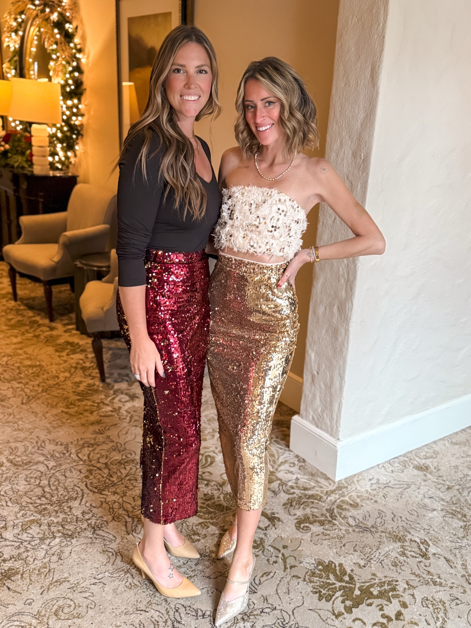 Holiday party outfit ideas 
What to wear to Christmas parties
Gold sequin maxi skirt and white feather top 
Lulus style and gold shoes 

#LTKHoliday #LTKSeasonal