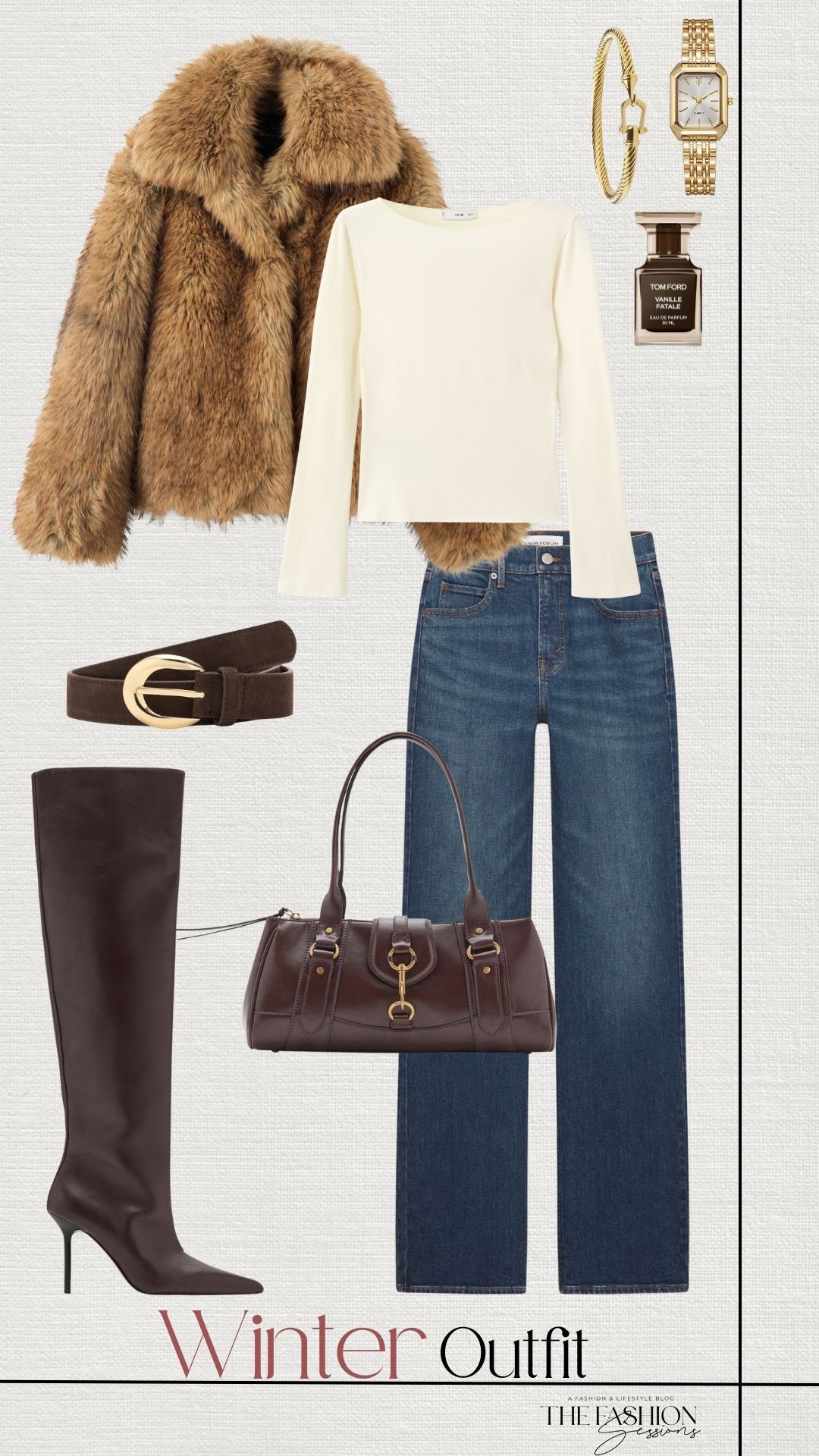 Winter Outfit | Faux Fur Coat | Long Sleeve Cream Top | Knee High Brown boots | Shoulder Bag 

#LTKSeasonal