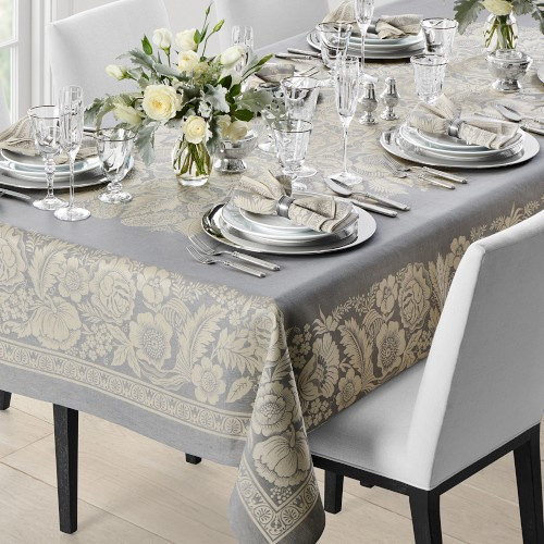 Vintage Floral Jacquard Tablecloth, 70"" x 108"", Grey | Williams-Sonoma