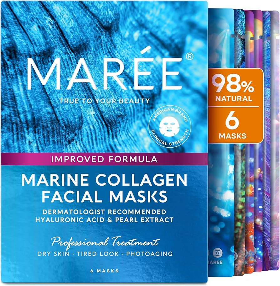 MAREE Collagen Facial Mask with Hyaluronic Acid - Hydrating Face Masks Skincare - Mascarillas Fac... | Amazon (US)