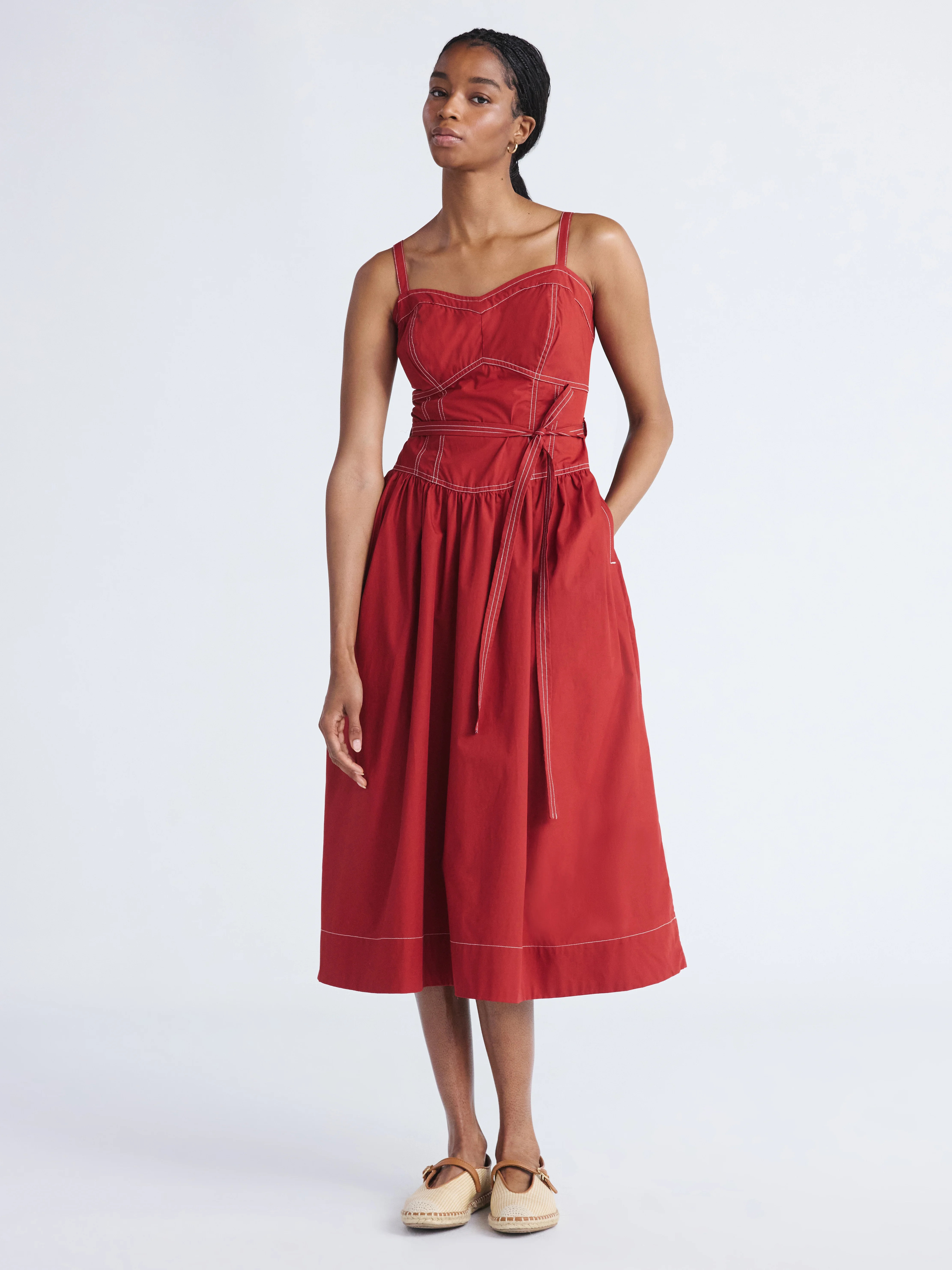 Free Assembly Women's and Women's Plus Sweetheart Belted Cotton Utility Midi Dress, Sizes XS-4X | Walmart (US)