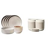 Corelle Oatmeal Stoneware Dinnerware Set, 12 Piece Set & Oatmeal Stoneware Tumbler Set of Two | Sili | Amazon (US)