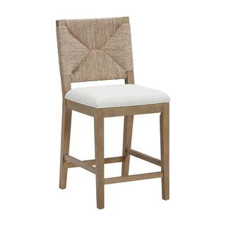 Beacon 24 in. Bohemian Boucle Upholstered Wood Counter Height Bar Stool w/ Woven Back, Cream Bouc... | The Home Depot