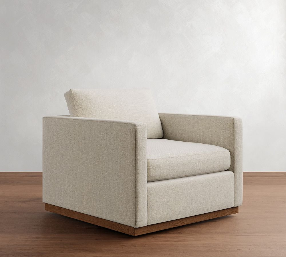 Jake Brindle Wood Base Swivel Chair | Pottery Barn (US)