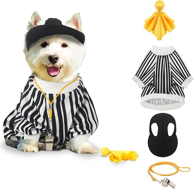 Amylove 4 Pcs Referee Dog Halloween Costume Include Black and White Striped Sleeveless T Shirts, ... | Amazon (US)
