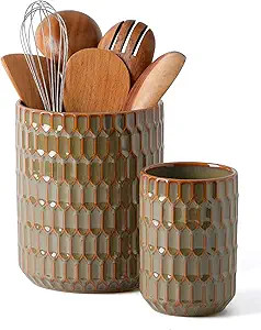 Utensil Holder, 7.5"+5.3" Ceramic Kitchen Utensil Holder for Countertop, Large Cooking Utensil Cr... | Amazon (US)