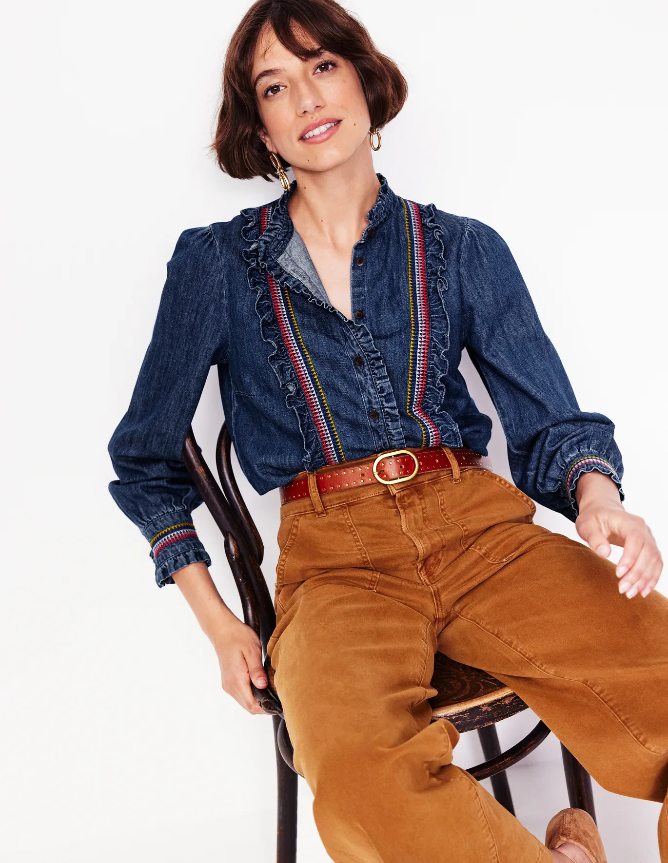 Isla Denim Frill Detail Blouse | Boden (US)