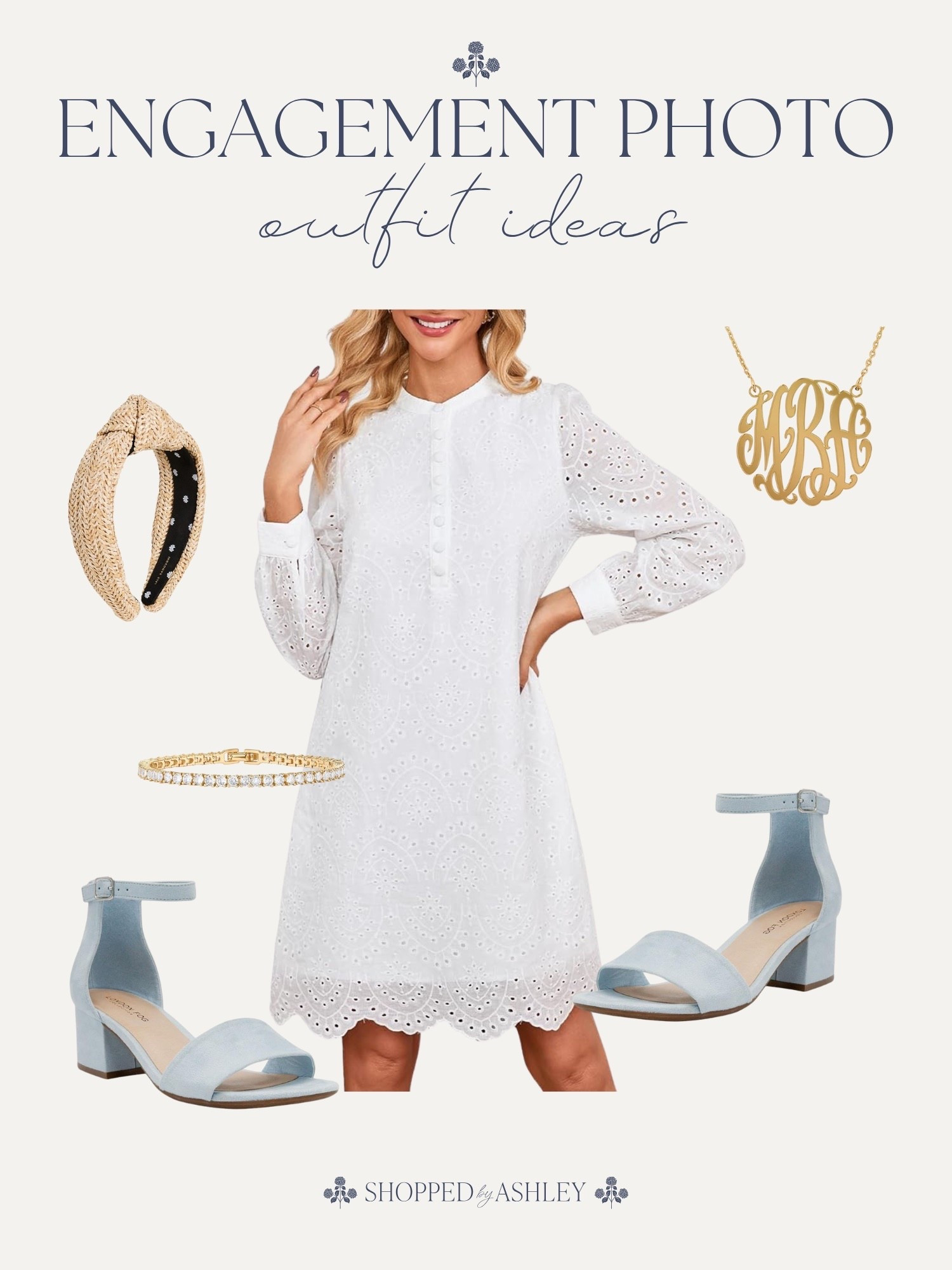 Classic style engagement photo outfit ideas! 

Southern style, Charleston engagement photos, engagement photoshoot, white dress, blue heels, monogram necklace, classic style, eyelet dress, preppy style 

#LTKStyleTip #LTKWedding