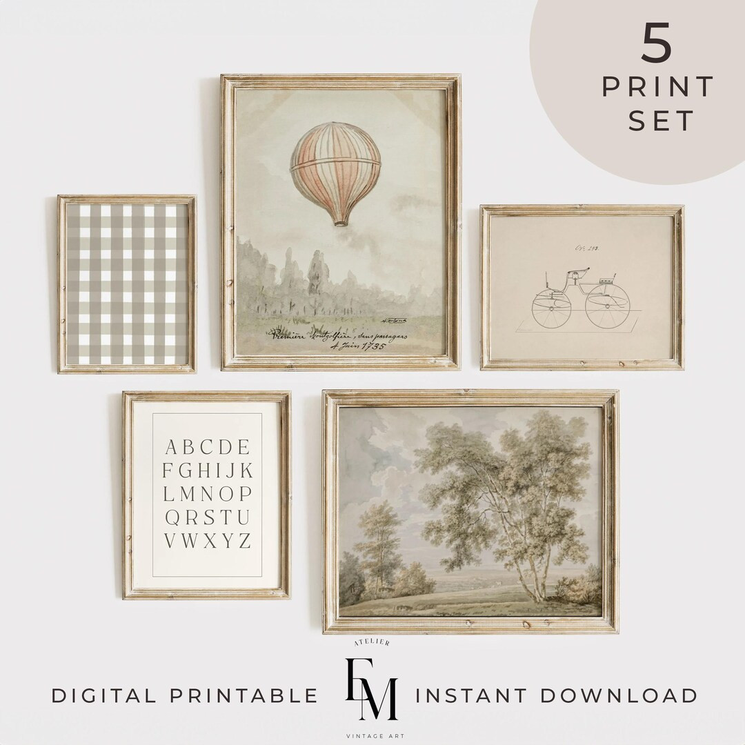Boy Vintage Nursery Print Digital Wall Art Sage Green Room Decor Hot Air Balloon ABC Art Bedroom ... | Etsy (US)
