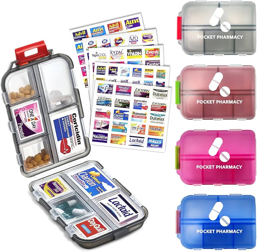 4Packs Pocket Pharmacy™ with Brand Labels, Portable Travel Med Wallet, Pocket Pill Box Dispense... | Amazon (US)