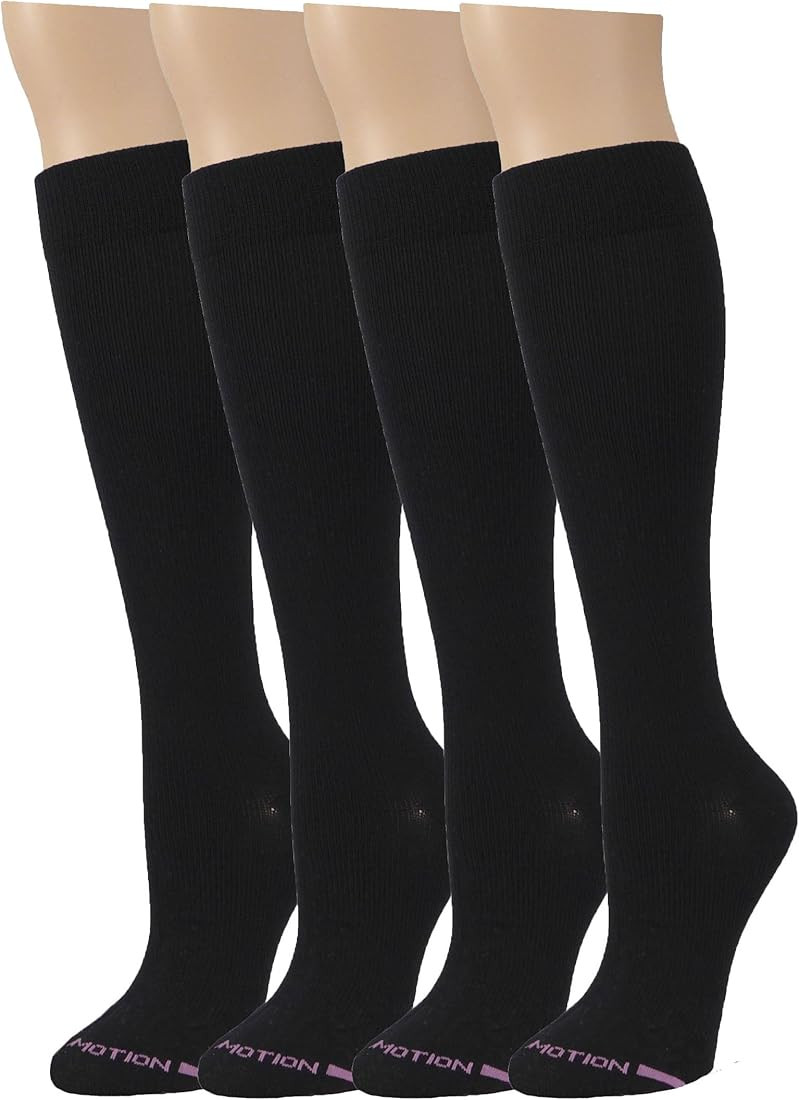 4 Pairs Dr. Motion Graduated Compression Knee-hi Women's Socks (Black) | Amazon (US)