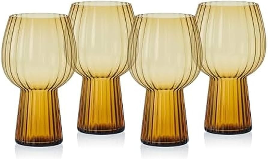 Mikasa Phoebe Modern 19 Oz. Optic Goblet Cups Tall Drinking Glasses, Set of 4, Amber | Amazon (US)