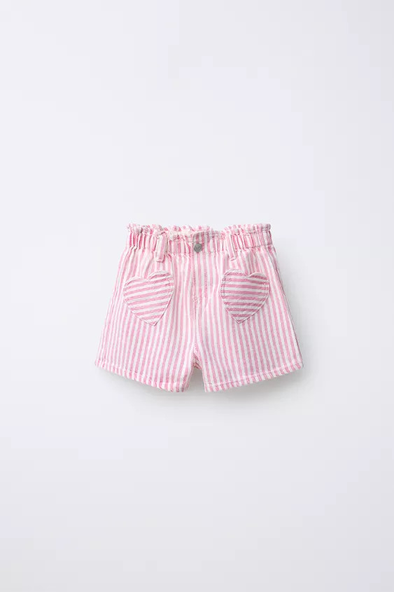 TWILL STRIPED HEART POCKET SHORTS | Zara US