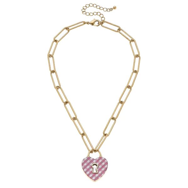 Monclér Gingham Heart Padlock Necklace in Pink | CANVAS