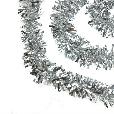 50 Festive Shiny Silver Thick Cut Christmas Tinsel Garland - Unlit - 5 Ply | Walmart (US)