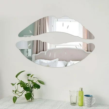 1/2Pcs 3D Lip Shape DIY Mini Furniture Mirror Effect Wall Sticker Decorative Art Home Living Room Ch | Walmart (US)