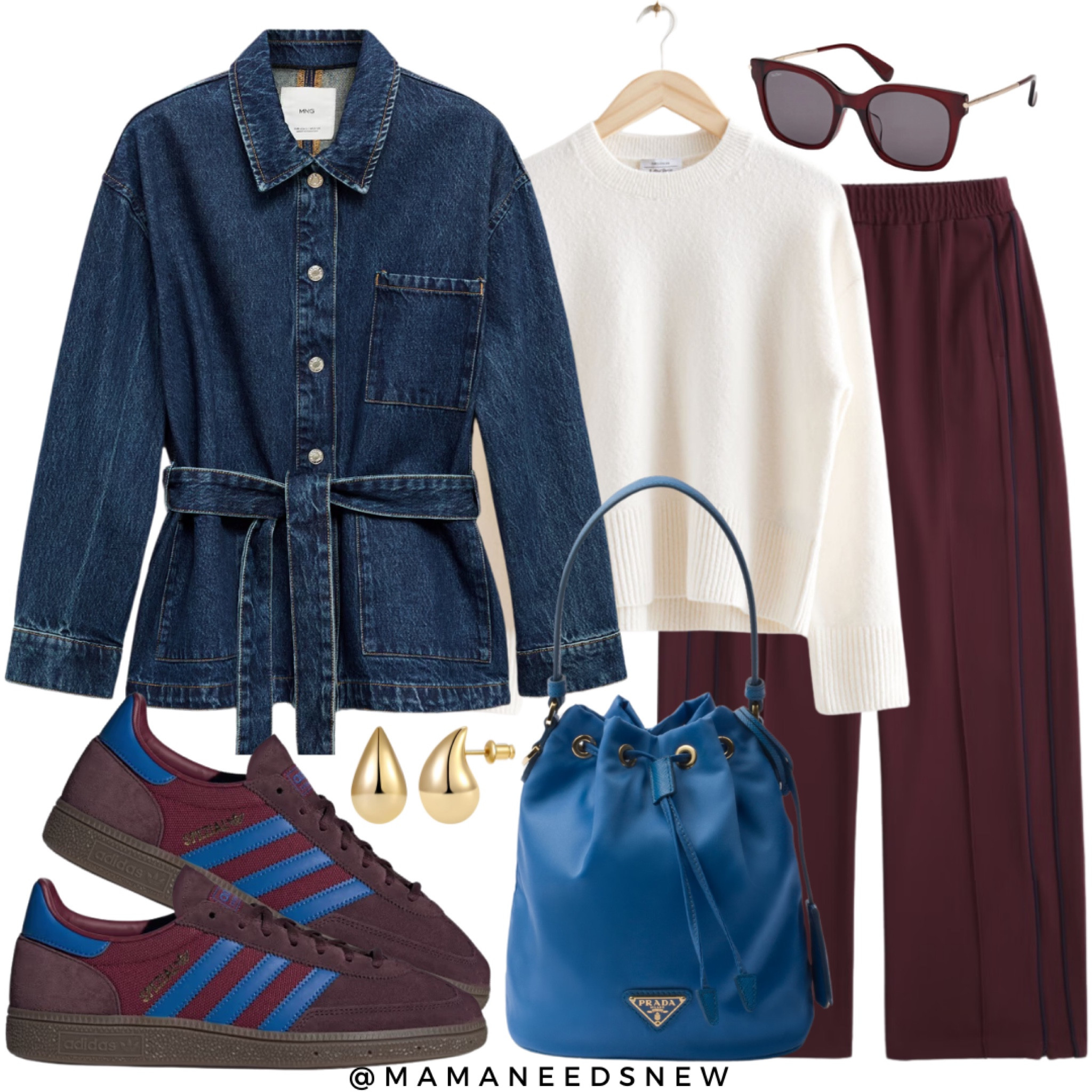 Styling the new Spezials with tie front denim jacket, burgundy pants, white sweater, blue bag 💙

#LTKSaleAlert #LTKFallSale #LTKShoeCrush