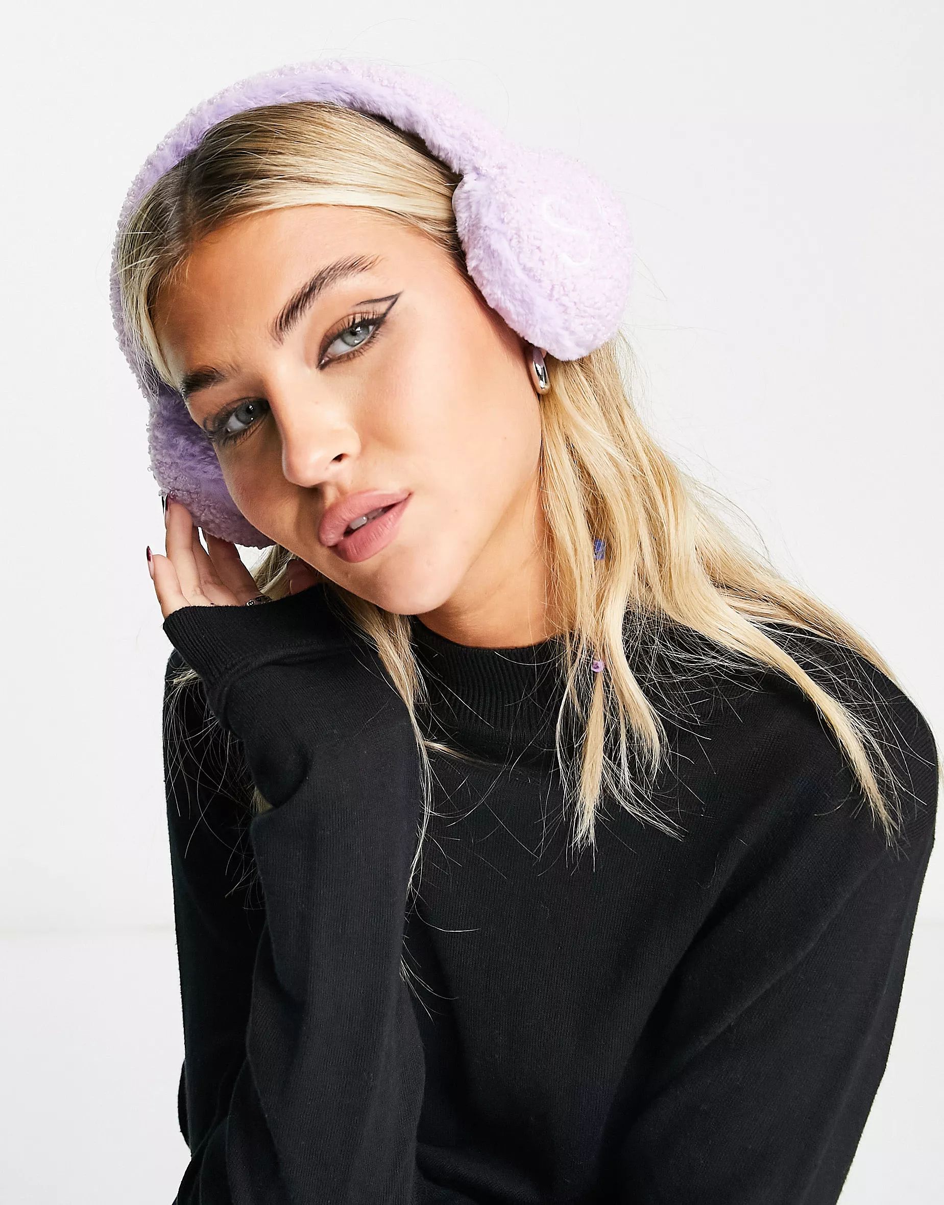 South Beach ski embroidered ear muffs in lilac | ASOS (Global)