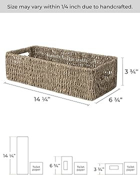 StorageWorks Seagrass Baskets with Built-in Handles, Bathroom Decor Box for Toilet Tank Top, 14 ... | Amazon (US)