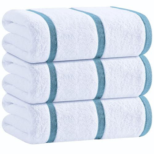 White Classic Cotton Pool Towels Oversized 35 x 70 Inches, Ultra Absorbent and Low Lint Striped B... | Amazon (US)