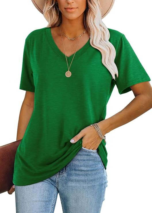 WIHOLL Womens Tops Casual Short Sleeve V Neck Summer T Shirts Fashion Spring Clothes | Amazon (US)