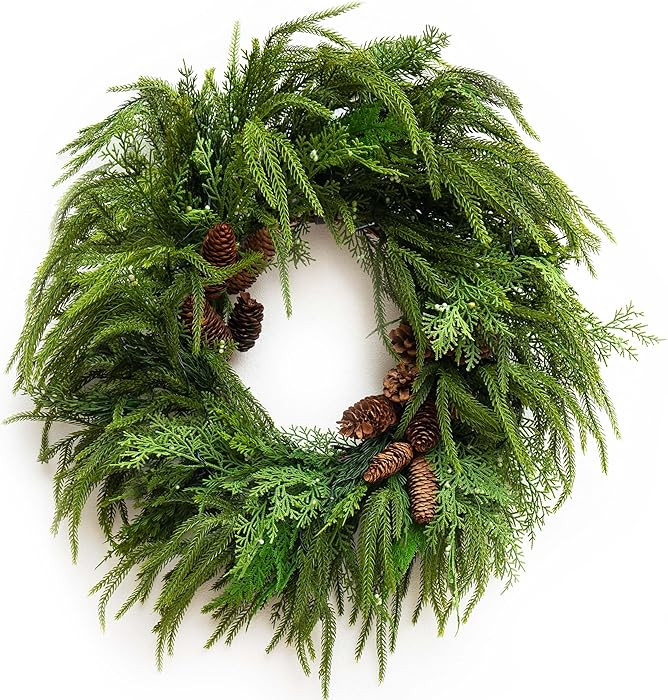 24 Inch Real Touch Norfolk Pine Wreaths for Front Door, Soomeir Artificial Christmas Wreath Green... | Amazon (US)