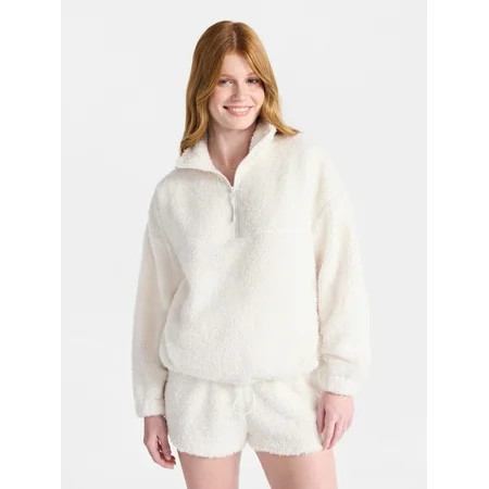 No Boundaries Plush Half-Zip Pullover, Women's and Plus Sizes XXS-XXL | Walmart (US)
