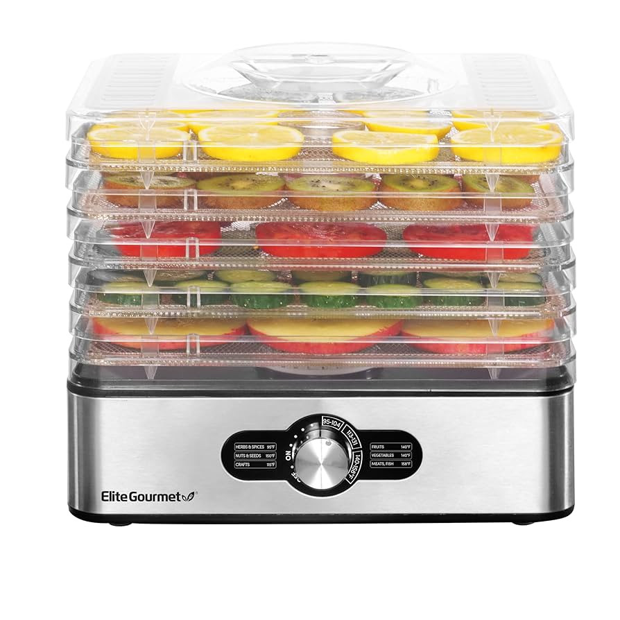 Elite Gourmet EFD3321X Food Dehydrator, Stainless Steel Trays Adjustable Temperature Controls, Je... | Amazon (US)