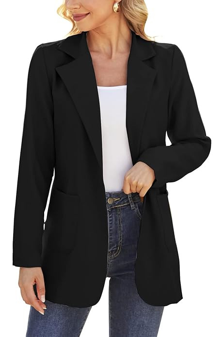 PEIQI Womens Casual Blazer Jacket Long Sleeve Oversized Lapel Button Open Front Work Office Blaze... | Amazon (US)