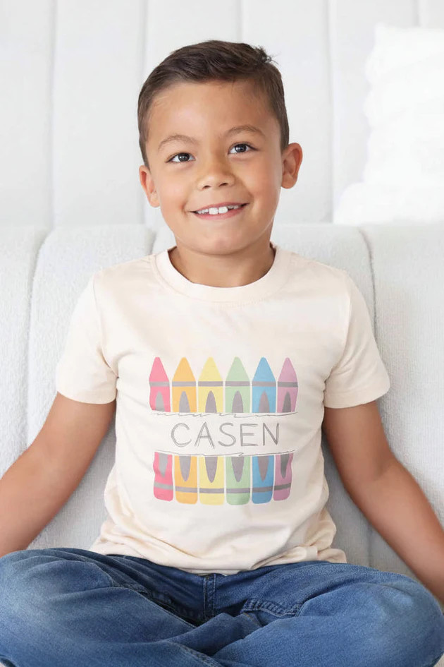 Personalized Crayons Kids Graphic Tee | Natural | Caden Lane
