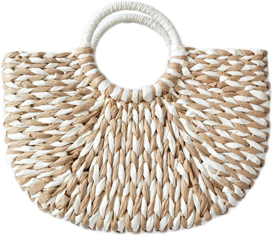 Womens Large Straw Beach Tote Bag Hobo Summer Handwoven Bags Purse wth Pom Poms | Amazon (US)